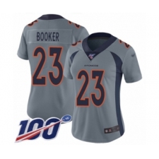 Women's Denver Broncos #23 Devontae Booker Limited Silver Inverted Legend 100th Season Football Jersey