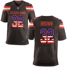 Men's Nike Cleveland Browns #32 Jim Brown Elite Brown Home USA Flag Fashion NFL Jersey