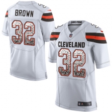 Men's Nike Cleveland Browns #32 Jim Brown Elite White Road Drift Fashion NFL Jersey