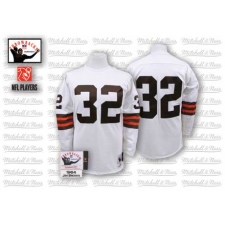 Mitchell And Ness Cleveland Browns #32 Jim Brown White Authentic Throwback NFL Jersey