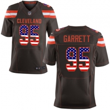 Men's Nike Cleveland Browns #95 Myles Garrett Elite Brown Home USA Flag Fashion NFL Jersey