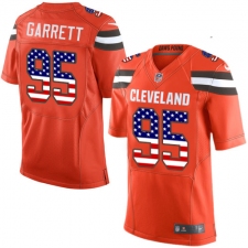 Men's Nike Cleveland Browns #95 Myles Garrett Elite Orange Alternate USA Flag Fashion NFL Jersey