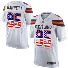 Men's Nike Cleveland Browns #95 Myles Garrett Elite White Road USA Flag Fashion NFL Jersey