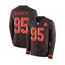 Men's Nike Cleveland Browns #95 Myles Garrett Limited Brown Therma Long Sleeve NFL Jersey
