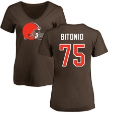NFL Women's Nike Cleveland Browns #75 Joel Bitonio Brown Name & Number Logo T-Shirt