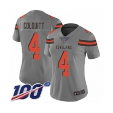 Women's Cleveland Browns #4 Britton Colquitt Limited Gray Inverted Legend 100th Season Football Jersey
