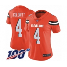 Women's Cleveland Browns #4 Britton Colquitt Orange Alternate Vapor Untouchable Limited Player 100th Season Football Jersey