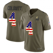 Youth Nike Cleveland Browns #4 Britton Colquitt Limited Olive/USA Flag 2017 Salute to Service NFL Jersey