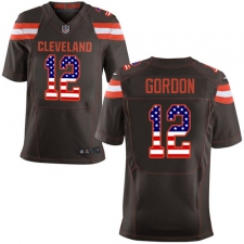 Men's Nike Cleveland Browns #12 Josh Gordon Elite Brown Home USA Flag Fashion NFL Jersey