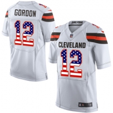 Men's Nike Cleveland Browns #12 Josh Gordon Elite White Road USA Flag Fashion NFL Jersey