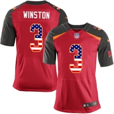 Men's Nike Tampa Bay Buccaneers #3 Jameis Winston Elite Red Home USA Flag Fashion NFL Jersey