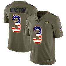 Men's Nike Tampa Bay Buccaneers #3 Jameis Winston Limited Olive/USA Flag 2017 Salute to Service NFL Jersey