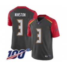 Youth Tampa Bay Buccaneers #3 Jameis Winston Limited Gray Inverted Legend 100th Season Football Jersey