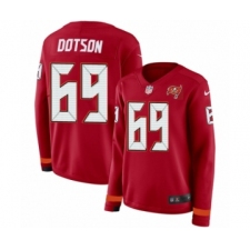 Women's Nike Tampa Bay Buccaneers #69 Demar Dotson Limited Red Therma Long Sleeve NFL Jersey