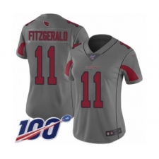Women's Arizona Cardinals #11 Larry Fitzgerald Limited Silver Inverted Legend 100th Season Football Jersey