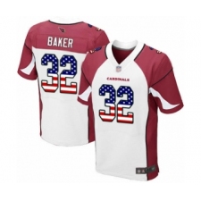 Men's Arizona Cardinals #32 Budda Baker Elite White Road USA Flag Fashion Football Jersey