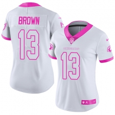 Women's Nike Arizona Cardinals #13 Jaron Brown Limited White/Pink Rush Fashion NFL Jersey