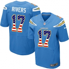 Men's Nike Los Angeles Chargers #17 Philip Rivers Elite Electric Blue Alternate USA Flag Fashion NFL Jersey