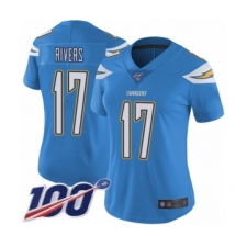 Women's Nike Los Angeles Chargers #17 Philip Rivers Electric Blue Alternate Vapor Untouchable Limited Player 100th Season NFL Jersey
