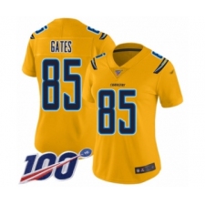 Women's Los Angeles Chargers #85 Antonio Gates Limited Gold Inverted Legend 100th Season Football Jersey