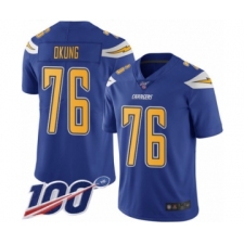 Men's Los Angeles Chargers #76 Russell Okung Limited Electric Blue Rush Vapor Untouchable 100th Season Football Jersey
