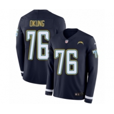 Men's Nike Los Angeles Chargers #76 Russell Okung Limited Navy Blue Therma Long Sleeve NFL Jersey