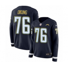Women's Nike Los Angeles Chargers #76 Russell Okung Limited Navy Blue Therma Long Sleeve NFL Jersey