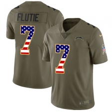 Youth Nike Los Angeles Chargers #7 Doug Flutie Limited Olive/USA Flag 2017 Salute to Service NFL Jersey