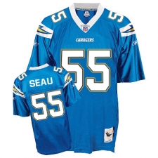 Mitchell And Ness Los Angeles Chargers #55 Junior Seau Authentic Light Blue Throwback NFL Jersey