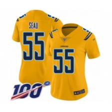 Women's Los Angeles Chargers #55 Junior Seau Limited Gold Inverted Legend 100th Season Football Jersey