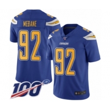 Men's Los Angeles Chargers #92 Brandon Mebane Limited Electric Blue Rush Vapor Untouchable 100th Season Football Jersey