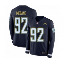 Men's Nike Los Angeles Chargers #92 Brandon Mebane Limited Navy Blue Therma Long Sleeve NFL Jersey