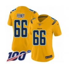 Women's Los Angeles Chargers #66 Dan Feeney Limited Gold Inverted Legend 100th Season Football Jersey