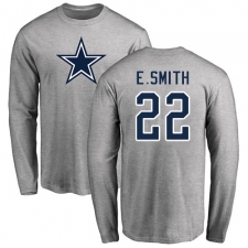 NFL Nike Dallas Cowboys #22 Emmitt Smith Ash Name & Number Logo Long Sleeve T-Shirt