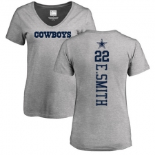 NFL Women's Nike Dallas Cowboys #22 Emmitt Smith Ash Backer V-Neck T-Shirt