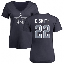 NFL Women's Nike Dallas Cowboys #22 Emmitt Smith Navy Blue Name & Number Logo Slim Fit T-Shirt