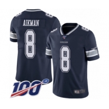 Men's Dallas Cowboys #8 Troy Aikman Navy Blue Team Color Vapor Untouchable Limited Player 100th Season Football Jersey