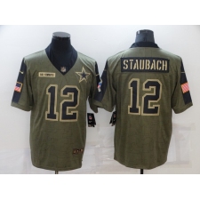 Men's Dallas Cowboys #12 Roger Staubach Olive Gold 2021 Salute To Service Limited Player Jersey