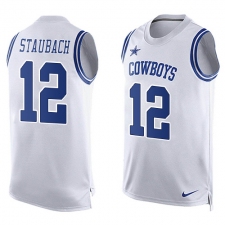 Men's Nike Dallas Cowboys #12 Roger Staubach Limited White Player Name & Number Tank Top NFL Jersey