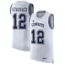 Men's Nike Dallas Cowboys #12 Roger Staubach Limited White Rush Player Name & Number Tank Top NFL Jersey