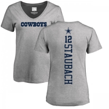 NFL Women's Nike Dallas Cowboys #12 Roger Staubach Ash Backer V-Neck T-Shirt