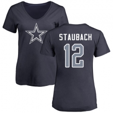 NFL Women's Nike Dallas Cowboys #12 Roger Staubach Navy Blue Name & Number Logo Slim Fit T-Shirt