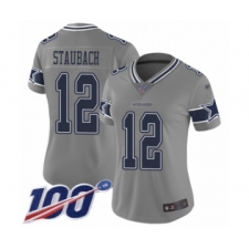 Women's Dallas Cowboys #12 Roger Staubach Limited Gray Inverted Legend 100th Season Football Jersey