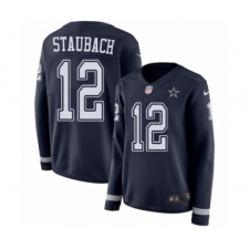 Women's Nike Dallas Cowboys #12 Roger Staubach Limited Navy Blue Therma Long Sleeve NFL Jersey