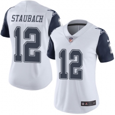 Women's Nike Dallas Cowboys #12 Roger Staubach Limited White Rush Vapor Untouchable NFL Jersey