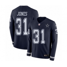 Men's Nike Dallas Cowboys #31 Byron Jones Limited Navy Blue Therma Long Sleeve NFL Jersey