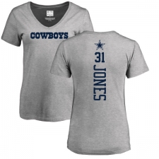NFL Women's Nike Dallas Cowboys #31 Byron Jones Ash Backer V-Neck T-Shirt