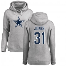 NFL Women's Nike Dallas Cowboys #31 Byron Jones Ash Name & Number Logo Pullover Hoodie