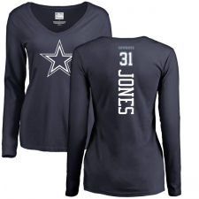 NFL Women's Nike Dallas Cowboys #31 Byron Jones Navy Blue Backer Slim Fit Long Sleeve T-Shirt