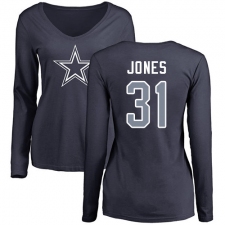 NFL Women's Nike Dallas Cowboys #31 Byron Jones Navy Blue Name & Number Logo Slim Fit Long Sleeve T-Shirt